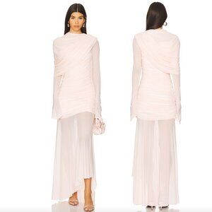 NEW Deme by Gabriella Isla Maxi Dress in Baby Pink Light Long Sleeve Formal Gown